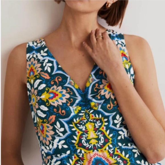 NWT Boden Fiona Sleeveless Lyocell Linen Midi Dress in Green Bloom - 8 - Picture 2 of 13